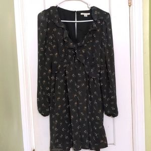 Plum colored rayon dress with pink floral pattern